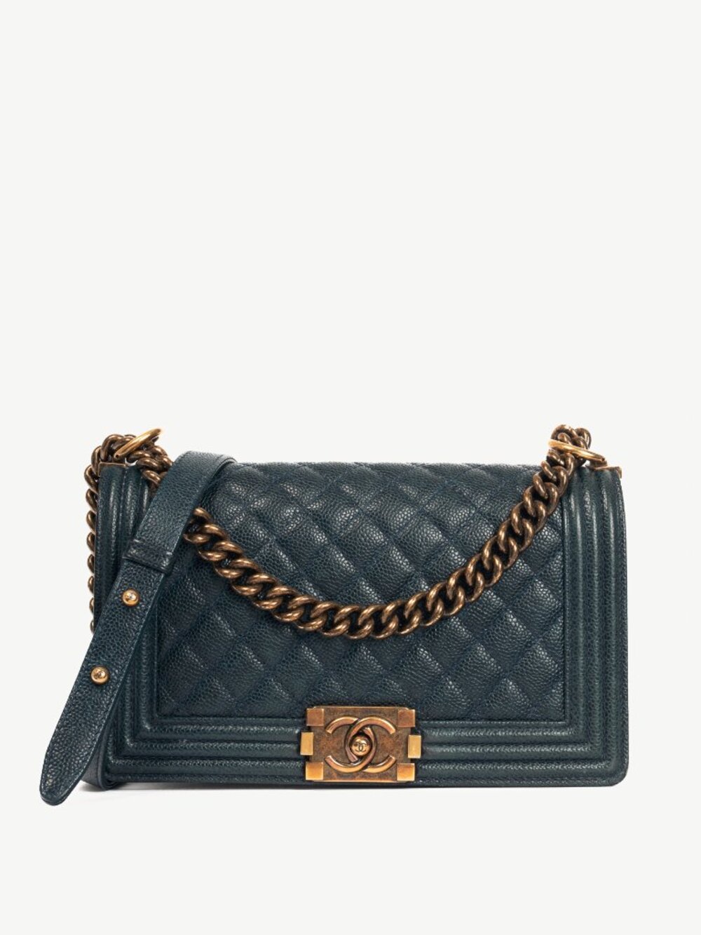Chanel Medium Boy Navy Quilted Caviar Leather Flap Bag